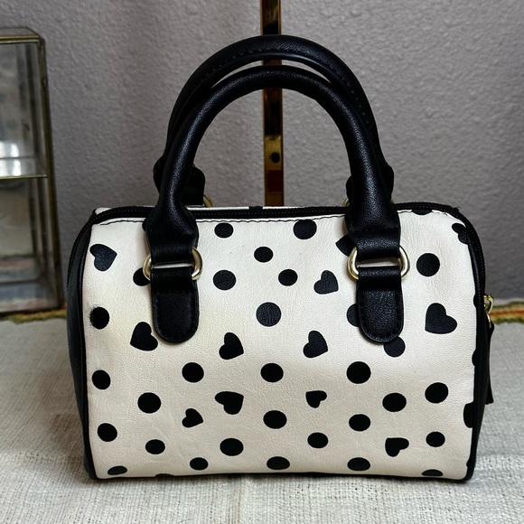 Betsey Johnson Black & White Heart Polka Dot Mini Handbag​ - Picture 6 of 6